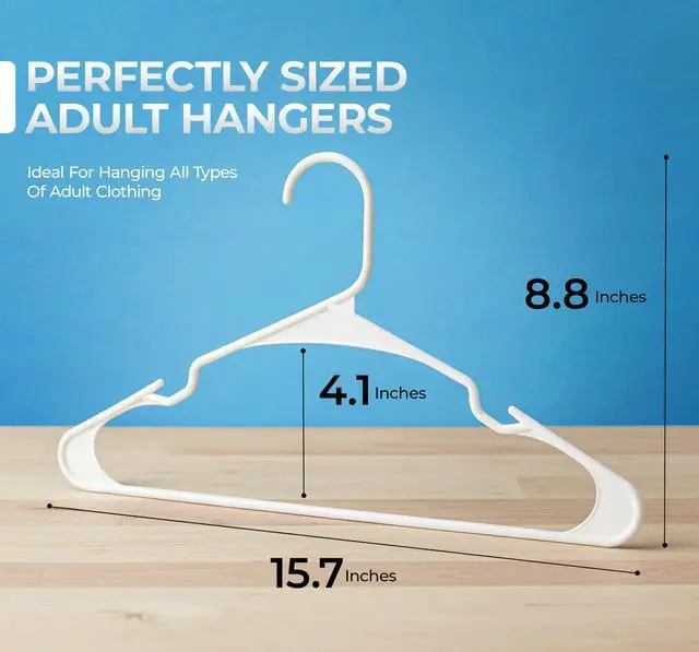 Alt view image 2 of 7 - Beddora Plastic Hangers 50 Pack, White Clothes Hangers for Closet Organization and Storage Space-Saving Design, Kids & Adult Coat Hanger for Suits, Shirt & Percheros Ganchos para Colgar Ropa Hangars