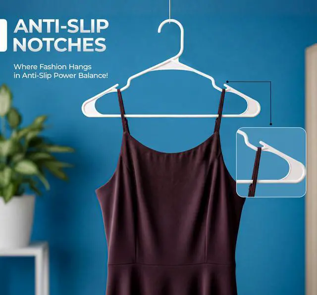 Alt view image 7 of 7 - Beddora Plastic Hangers 50 Pack, White Clothes Hangers for Closet Organization and Storage Space-Saving Design, Kids & Adult Coat Hanger for Suits, Shirt & Percheros Ganchos para Colgar Ropa Hangars
