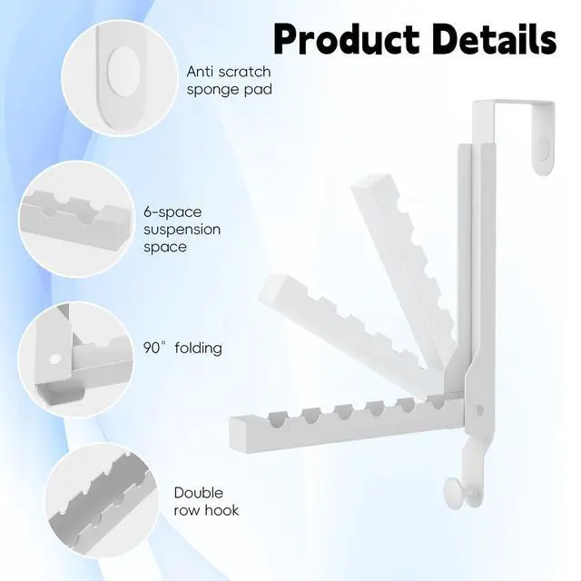 Alt view image 3 of 7 - 2 Pack Over The Door Hanger Folding Clothes Drying Rack, Folding Hanging Coat Rack for Indoor Laundry Room Compact Small Space Foldable Portable Clothing Hanger Hook Collapsible (Wihte-2(Upgraded))