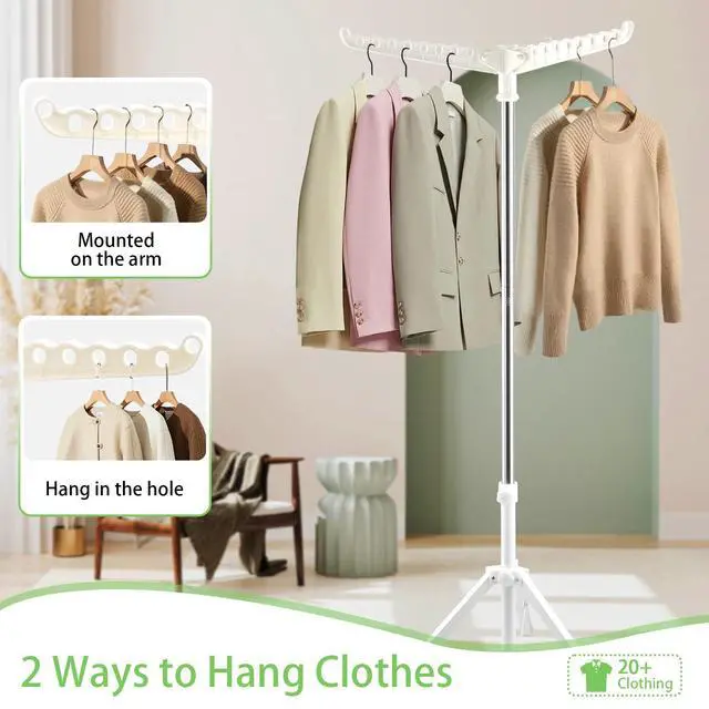 Alt view image 7 of 7 - Clothes Drying Rack, Drying Rack 33-68 inches Stable and Heavy-Duty Tripod Base Thickened Stainless Steel Saving Space 27 Pieces of Clothing