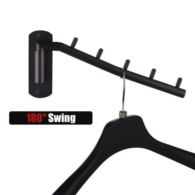 Alt view image 3 of 7 - Folding Clothes Hanger Rack, Stainless Steel Swing Arm Hook Holder, Clothing Hanging System Drying Closet Storage Organizer Matte Black Wall Mount, SHR100-PB