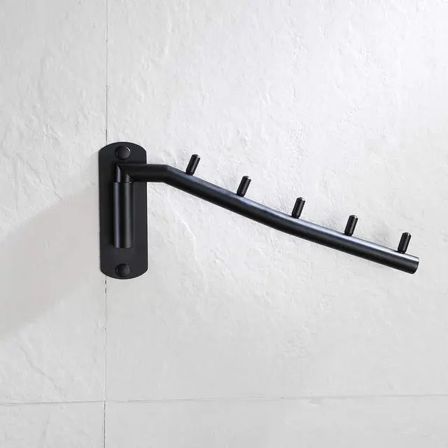 Alt view image 6 of 7 - Folding Clothes Hanger Rack, Stainless Steel Swing Arm Hook Holder, Clothing Hanging System Drying Closet Storage Organizer Matte Black Wall Mount, SHR100-PB