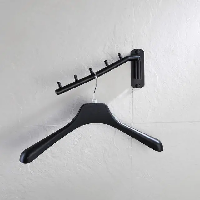 Alt view image 4 of 7 - Folding Clothes Hanger Rack, Stainless Steel Swing Arm Hook Holder, Clothing Hanging System Drying Closet Storage Organizer Matte Black Wall Mount, SHR100-PB