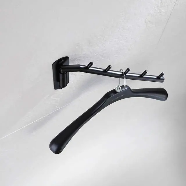 Alt view image 5 of 7 - Folding Clothes Hanger Rack, Stainless Steel Swing Arm Hook Holder, Clothing Hanging System Drying Closet Storage Organizer Matte Black Wall Mount, SHR100-PB