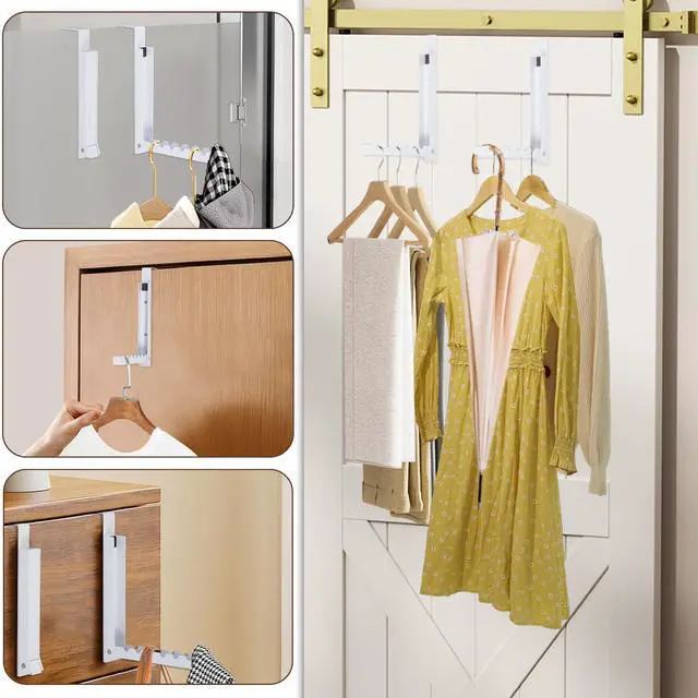 Alt view image 5 of 7 - 4PCS Over The Door Hanger Folding Over The Door Clothes Drying Rack Folding Hanging Coat Rack Foldable Portable Clothing Hanger Hooks for Laundry Bathroom Bedroom Dorm Travel