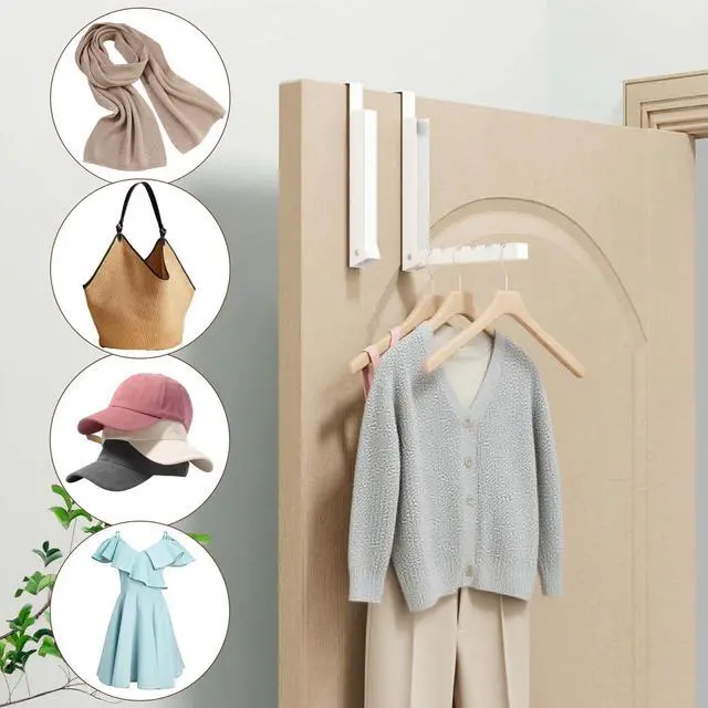 Alt view image 4 of 7 - 4PCS Over The Door Hanger Folding Over The Door Clothes Drying Rack Folding Hanging Coat Rack Foldable Portable Clothing Hanger Hooks for Laundry Bathroom Bedroom Dorm Travel