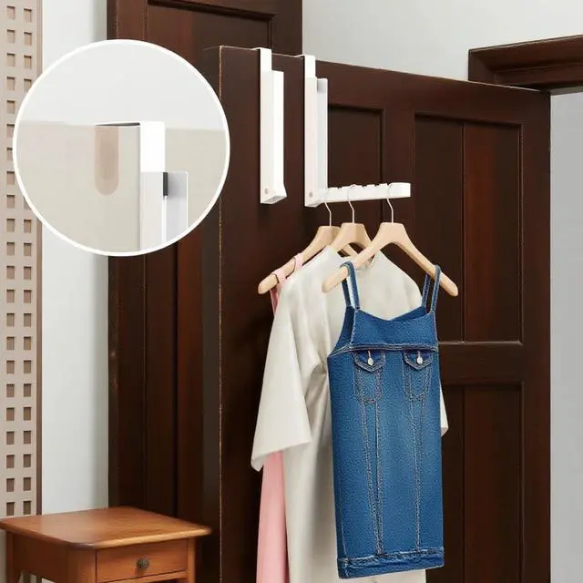 Alt view image 3 of 7 - 4PCS Over The Door Hanger Folding Over The Door Clothes Drying Rack Folding Hanging Coat Rack Foldable Portable Clothing Hanger Hooks for Laundry Bathroom Bedroom Dorm Travel