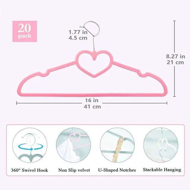 Alt view image 6 of 6 - Velvet Hangers 20 Pack, 16" Non Slip Adult Hangers, Slim Clothes Hanger with 360 Degree Swivel Hook - Durable & Cute for Coats, Shirts, Dress (Pink)