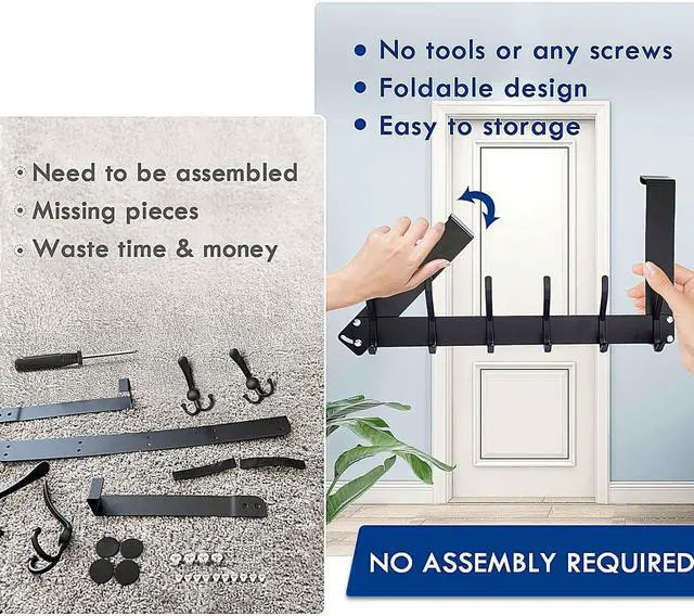 Alt view image 2 of 7 - Over The Door Hooks, No Assembly Required Door Hanger Hook, Sturdy Over The Door Coat Rack, Over Door Hanger Door Hooks for Hanging Clothes, Towels, Hats, Matte Black