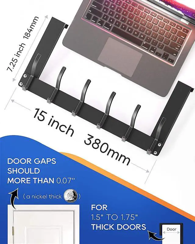 Alt view image 5 of 7 - Over The Door Hooks, No Assembly Required Door Hanger Hook, Sturdy Over The Door Coat Rack, Over Door Hanger Door Hooks for Hanging Clothes, Towels, Hats, Matte Black