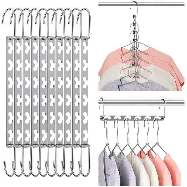 Main image of Space Saving Hangers, Shirt Hanger, Metal Hangers for Clothes, Space Saver for Hanging Clothes, Sturdy Metal Wardrobe Organizer, Pack of 10