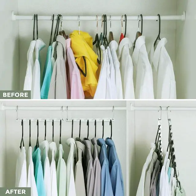 Alt view image 2 of 7 - Space Saving Hangers, Shirt Hanger, Metal Hangers for Clothes, Space Saver for Hanging Clothes, Sturdy Metal Wardrobe Organizer, Pack of 10