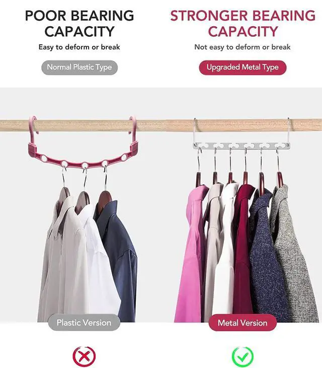 Alt view image 4 of 7 - Space Saving Hangers, Shirt Hanger, Metal Hangers for Clothes, Space Saver for Hanging Clothes, Sturdy Metal Wardrobe Organizer, Pack of 10