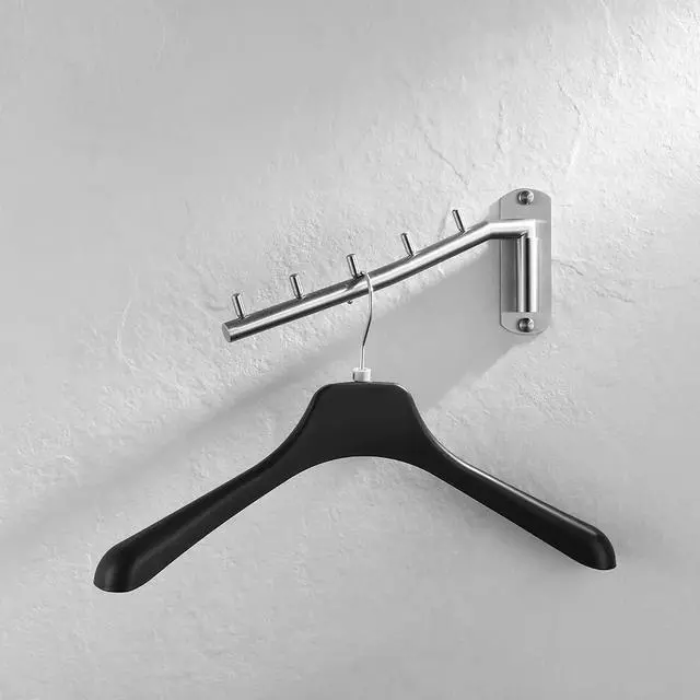 Alt view image 3 of 7 - Folding Clothes Hanger Rack, Stainless Steel Swing Arm Hook Holder, Clothing Hanging System Drying Closet Storage Organizer Brushed Finished Wall Mount, SHR100-BN