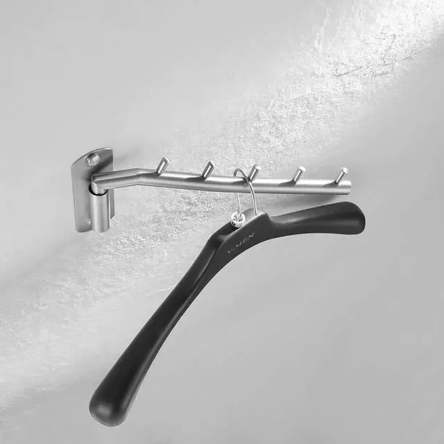 Alt view image 5 of 7 - Folding Clothes Hanger Rack, Stainless Steel Swing Arm Hook Holder, Clothing Hanging System Drying Closet Storage Organizer Brushed Finished Wall Mount, SHR100-BN