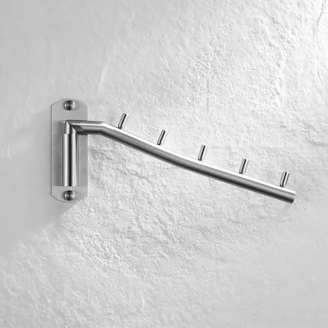 Alt view image 4 of 7 - Folding Clothes Hanger Rack, Stainless Steel Swing Arm Hook Holder, Clothing Hanging System Drying Closet Storage Organizer Brushed Finished Wall Mount, SHR100-BN