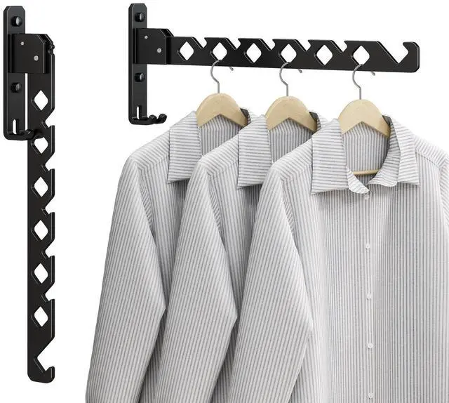 Main image of Wall Mounted Clothes Drying Rack, Wall Clothes Hanger Hook for Laundry Room Hanger Foldable, Wall Clothes Rack Indoor, Perfect for Small Spaces, Matte Black 2 Packs