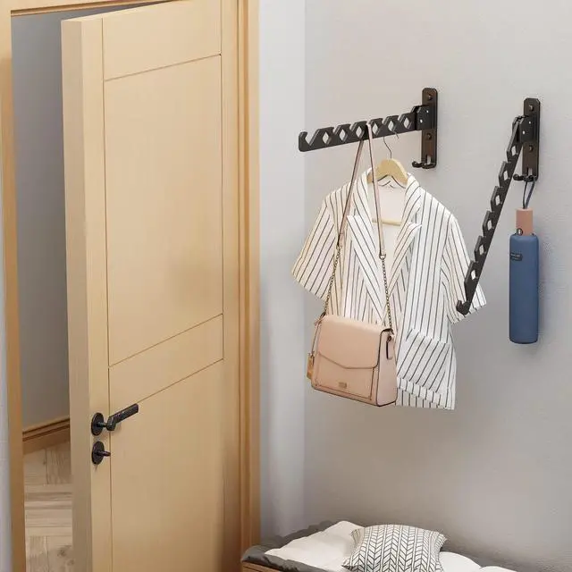 Alt view image 5 of 7 - Wall Mounted Clothes Drying Rack, Wall Clothes Hanger Hook for Laundry Room Hanger Foldable, Wall Clothes Rack Indoor, Perfect for Small Spaces, Matte Black 2 Packs