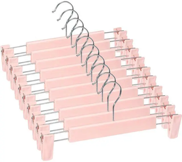 Main image of Pants Hangers with Clips, Skirt Hangers, 10 Pack, Pink