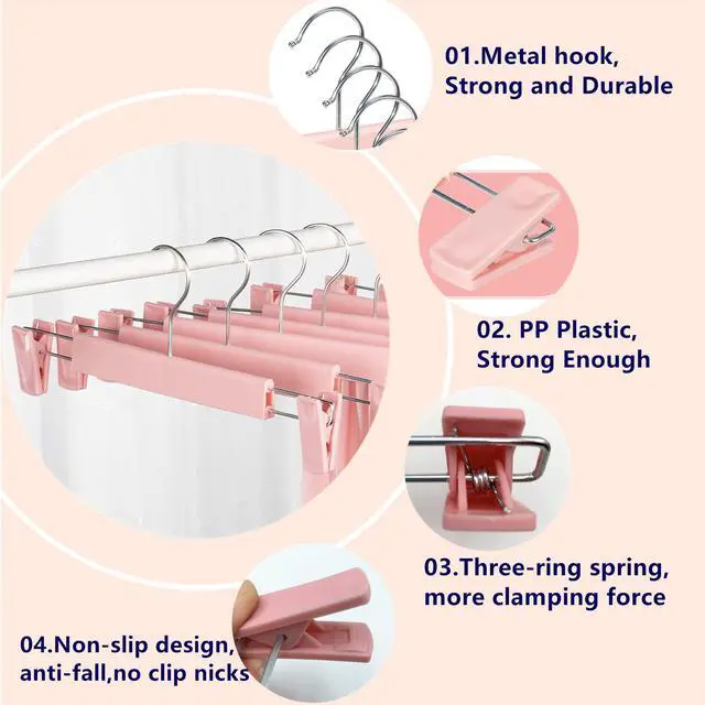 Alt view image 4 of 7 - Pants Hangers with Clips, Skirt Hangers, 10 Pack, Pink