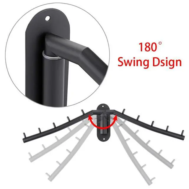Alt view image 4 of 7 - Stainless Steel Clothes Hanger Rack-Wall Mount Garment Hook with Swing Arm, Sturdy Coat Robe Storage Organizer for Laundry Room Bedrooms Clothing Drying Rack with 5 Hooks, Black