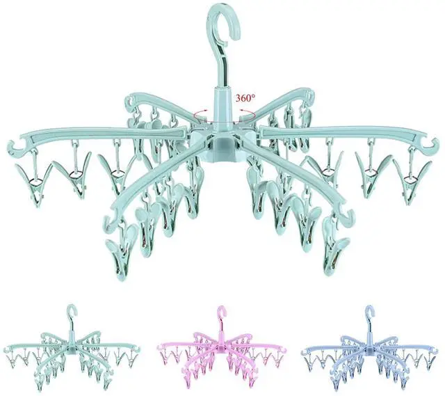 Main image of Foldable Drying Rack with 24 Clips for Drying Socks Lingerie Baby Clothes Drying Towels Rotatable Sock Drying Rack