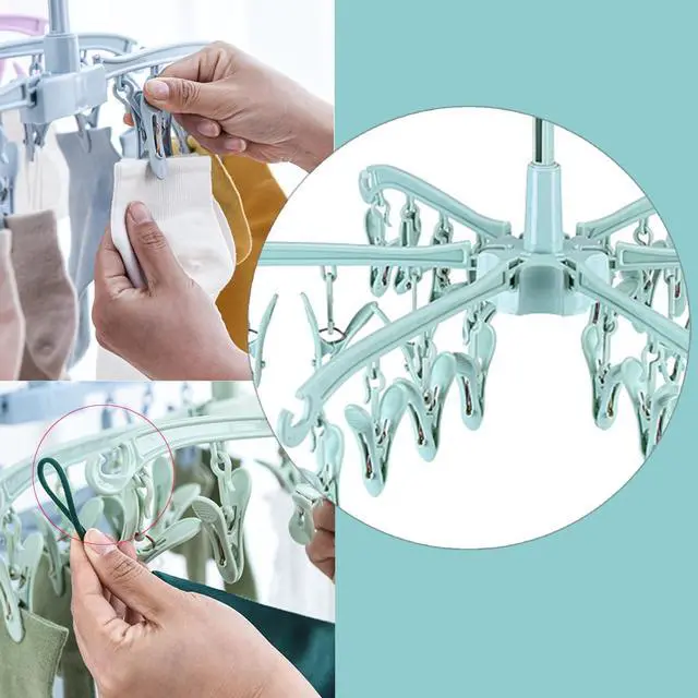 Alt view image 3 of 7 - Foldable Drying Rack with 24 Clips for Drying Socks Lingerie Baby Clothes Drying Towels Rotatable Sock Drying Rack