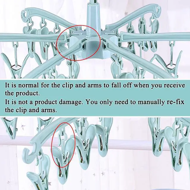 Alt view image 5 of 7 - Foldable Drying Rack with 24 Clips for Drying Socks Lingerie Baby Clothes Drying Towels Rotatable Sock Drying Rack