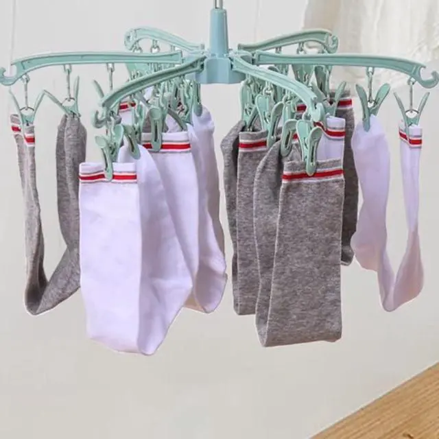 Alt view image 6 of 7 - Foldable Drying Rack with 24 Clips for Drying Socks Lingerie Baby Clothes Drying Towels Rotatable Sock Drying Rack