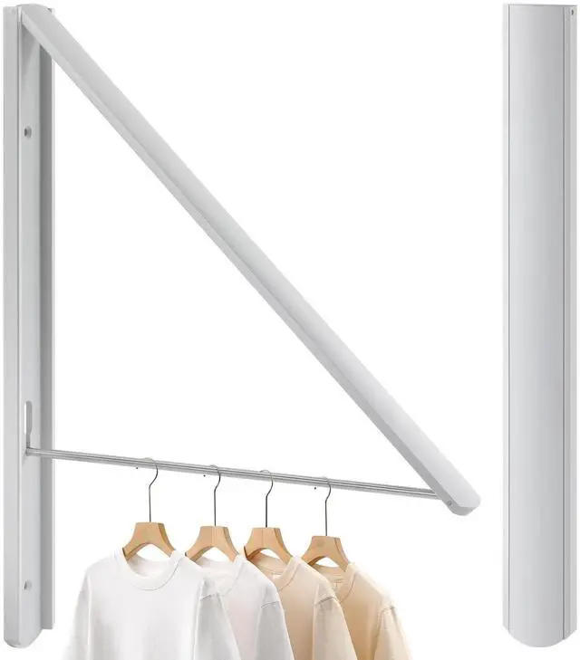 Main image of Retractable Clothes Drying Rack Wall Mounted, Foldable Space-Saving Hanger for Laundry Room/Bathroom/RV - Stainless Steel/Aluminum (White)
