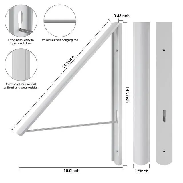 Alt view image 4 of 7 - Retractable Clothes Drying Rack Wall Mounted, Foldable Space-Saving Hanger for Laundry Room/Bathroom/RV - Stainless Steel/Aluminum (White)