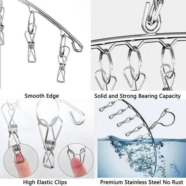 Alt view image 3 of 6 - Stainless Steel Laundry Drying Rack Clothes Hanger with Windproof Hook,Underwear Hanger,Clothes Hangers with 8 Clips for Drying Socks,Diapers,Baby Clothes(2 Pack)