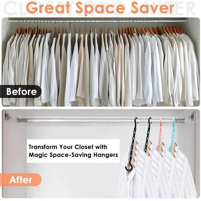 Alt view image 2 of 7 - Magic Clothes Hangers Space Saving, Premium Closet Organizers and Storage, Sturdy Plastic Cascading Hanger with 360° Swivel Hooks for 20 Heavy Clothes, College Dorm Room Essentials for Girls, 4 Pack