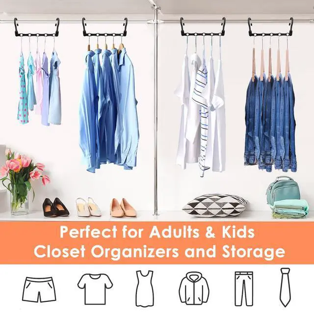 Alt view image 7 of 7 - Magic Clothes Hangers Space Saving, Premium Closet Organizers and Storage, Sturdy Plastic Cascading Hanger with 360° Swivel Hooks for 20 Heavy Clothes, College Dorm Room Essentials for Girls, 4 Pack
