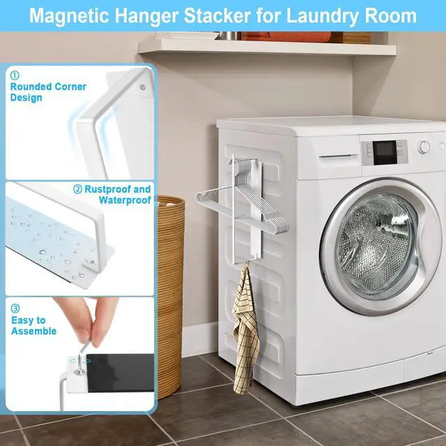 Alt view image 4 of 7 - Hanger Organizer Magnetic Hanger Holder for Washing Machine Laundry Room Organization,Clothes Hangers Stacker Coat Hanger Stacker Stand Rack for Adult Kids Velvet Pants Hangers Storage
