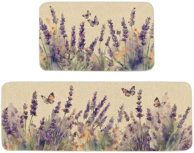 Main image of Spring Kitchen Mats Set of 2 Floral Kitchen Rugs Non Slip Rubber Backing Floor Mat for Sink Farmhouse Flower Kitchen Runner Rug Kitchen Decor 17x47 and17x29