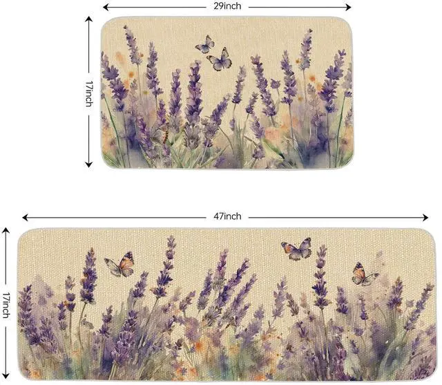 Alt view image 5 of 6 - Spring Kitchen Mats Set of 2 Floral Kitchen Rugs Non Slip Rubber Backing Floor Mat for Sink Farmhouse Flower Kitchen Runner Rug Kitchen Decor 17x47 and17x29