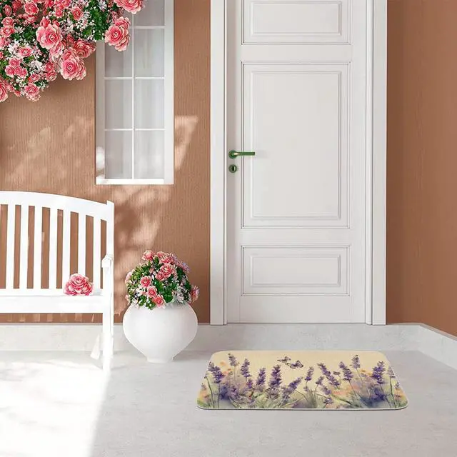 Alt view image 6 of 6 - Spring Kitchen Mats Set of 2 Floral Kitchen Rugs Non Slip Rubber Backing Floor Mat for Sink Farmhouse Flower Kitchen Runner Rug Kitchen Decor 17x47 and17x29