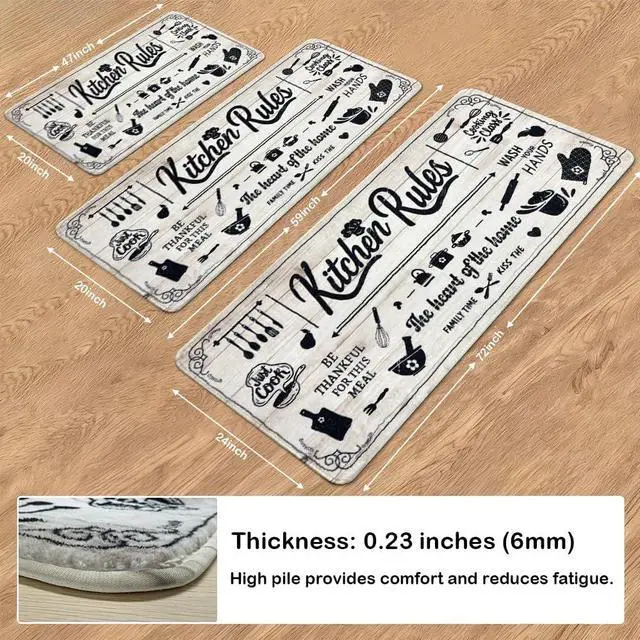 Alt view image 3 of 7 - Kitchen Mats 20x47inch High Pile Rug,Thickened Kitchen Rug Kitchen Rules Theme Rugs Waterproof Non-Slip Rugs Comfort Standing Mat for Kitchen, Laundry Room, Farmhouse Home Decor