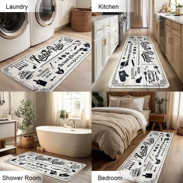 Alt view image 4 of 7 - Kitchen Mats 20x47inch High Pile Rug,Thickened Kitchen Rug Kitchen Rules Theme Rugs Waterproof Non-Slip Rugs Comfort Standing Mat for Kitchen, Laundry Room, Farmhouse Home Decor