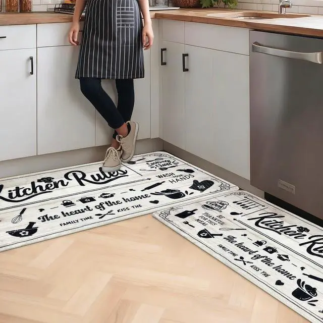 Alt view image 6 of 7 - Kitchen Mats 20x47inch High Pile Rug,Thickened Kitchen Rug Kitchen Rules Theme Rugs Waterproof Non-Slip Rugs Comfort Standing Mat for Kitchen, Laundry Room, Farmhouse Home Decor