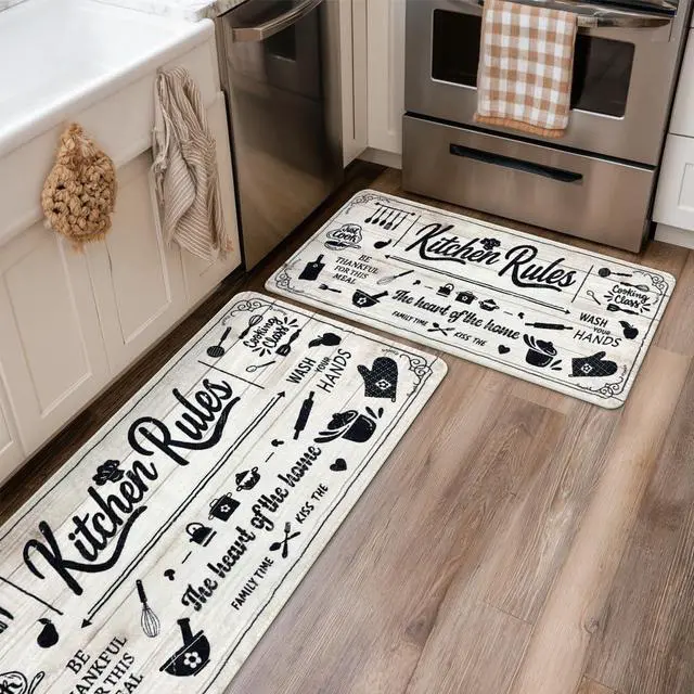 Alt view image 7 of 7 - Kitchen Mats 20x47inch High Pile Rug,Thickened Kitchen Rug Kitchen Rules Theme Rugs Waterproof Non-Slip Rugs Comfort Standing Mat for Kitchen, Laundry Room, Farmhouse Home Decor