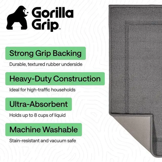 Alt view image 2 of 7 - Heavy Duty Washable Kitchen Rug with Rubber Backing, Ultra Absorbent Stain Resistant Under Sink Mat, Thick and Soft on Feet, Home Decor Entryway Carpet Rugs for Floor, 30x20, Gray