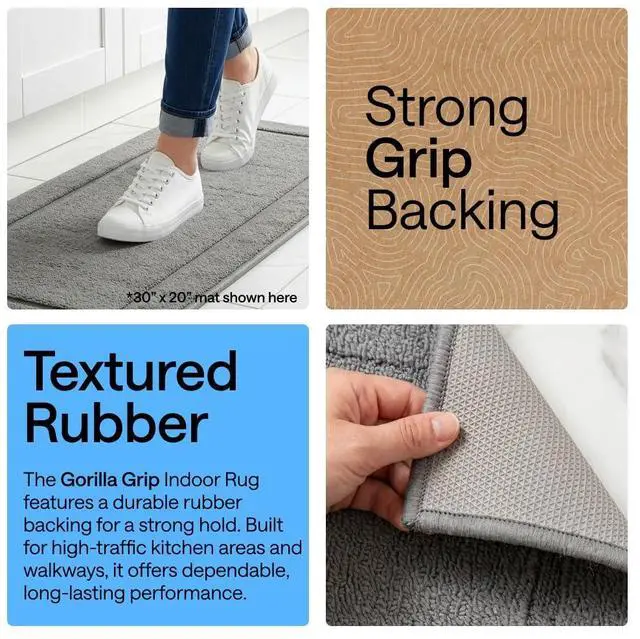 Alt view image 3 of 7 - Heavy Duty Washable Kitchen Rug with Rubber Backing, Ultra Absorbent Stain Resistant Under Sink Mat, Thick and Soft on Feet, Home Decor Entryway Carpet Rugs for Floor, 30x20, Gray