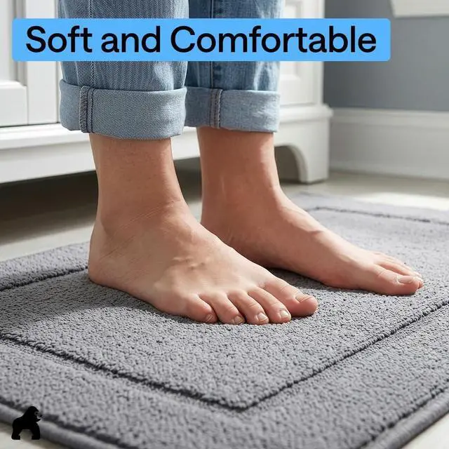 Alt view image 6 of 7 - Heavy Duty Washable Kitchen Rug with Rubber Backing, Ultra Absorbent Stain Resistant Under Sink Mat, Thick and Soft on Feet, Home Decor Entryway Carpet Rugs for Floor, 30x20, Gray