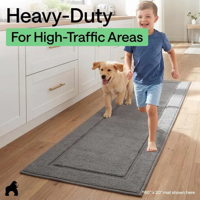 Alt view image 4 of 7 - Heavy Duty Washable Kitchen Rug with Rubber Backing, Ultra Absorbent Stain Resistant Under Sink Mat, Thick and Soft on Feet, Home Decor Entryway Carpet Rugs for Floor, 30x20, Gray