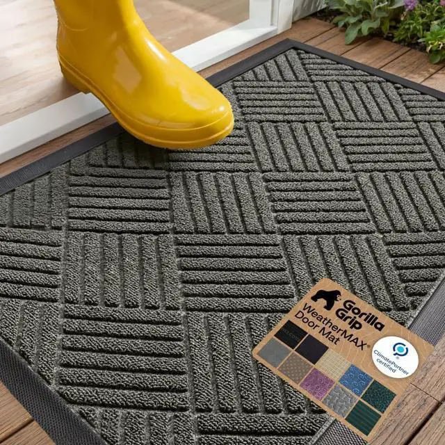 Main image of 100% Waterproof All-Season WeatherMAX Doormat US Designed Natural Rubber, Stain Fade Resistant, Low Profile Indoor Outdoor Door Mats, Easy Clean, 29x17 Gray Diamond