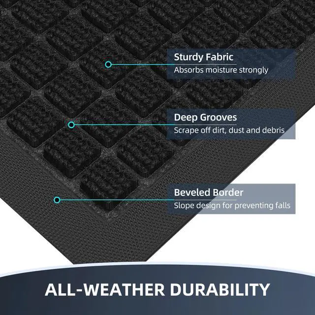 Alt view image 3 of 7 - Front Door Mat Outside Entrance, Heavy Duty Waterproof Doormat for Indoor/Outdoor, Dirt Trapper with Non-Slip Rubber Backing, Low Profile Easy Clean, Stain & Fade Resistant 29.5"x17", Black