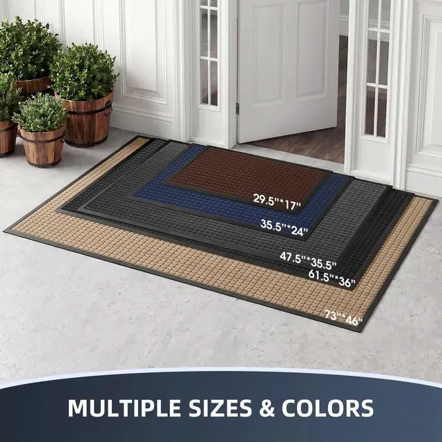 Alt view image 5 of 7 - Front Door Mat Outside Entrance, Heavy Duty Waterproof Doormat for Indoor/Outdoor, Dirt Trapper with Non-Slip Rubber Backing, Low Profile Easy Clean, Stain & Fade Resistant 29.5"x17", Black