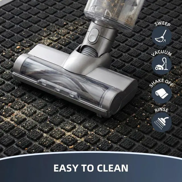 Alt view image 6 of 7 - Front Door Mat Outside Entrance, Heavy Duty Waterproof Doormat for Indoor/Outdoor, Dirt Trapper with Non-Slip Rubber Backing, Low Profile Easy Clean, Stain & Fade Resistant 29.5"x17", Black